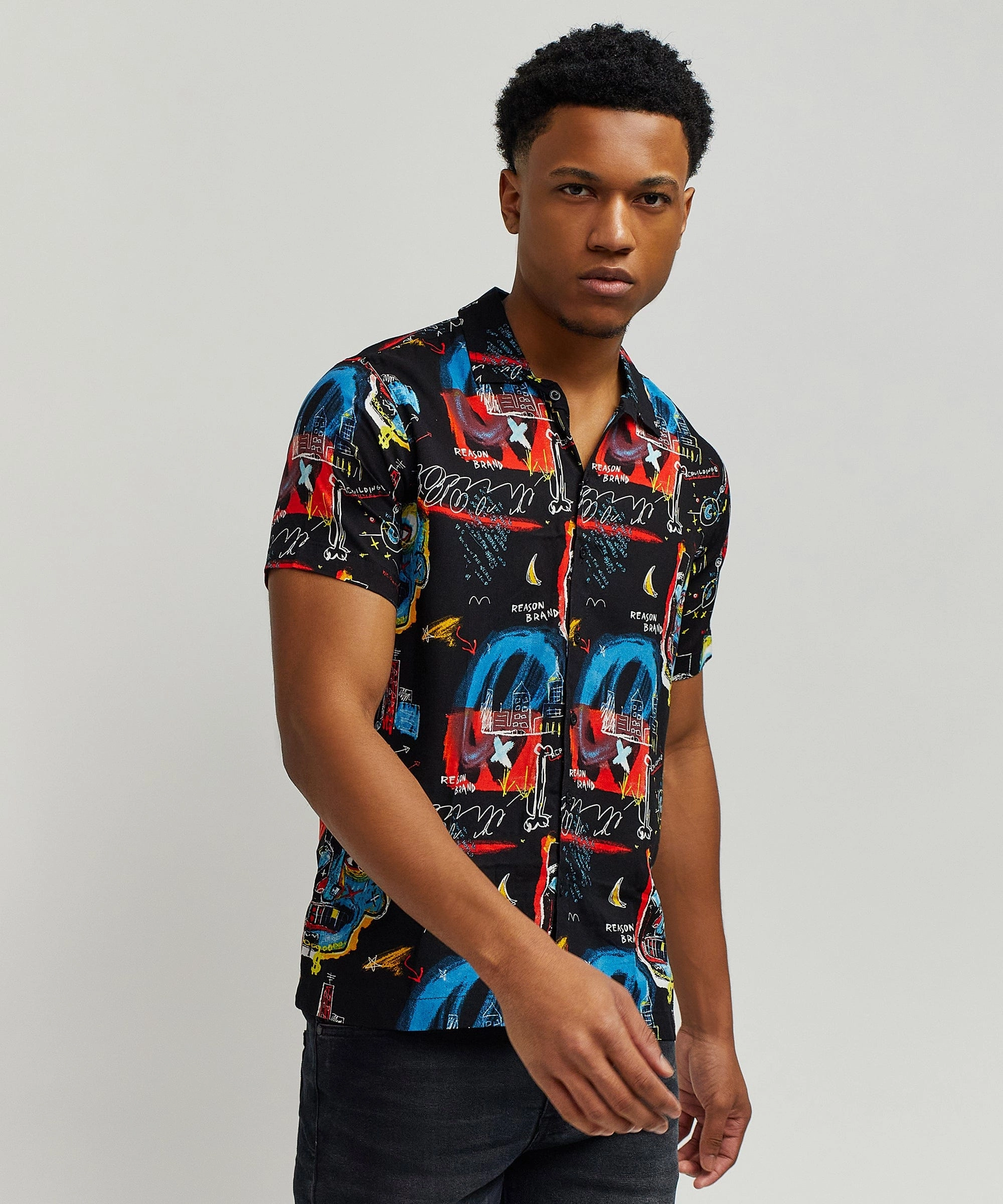 Street Art Allover Print Short Sleeve Shirt Sustainable Manufacturing Process Overlock Edging