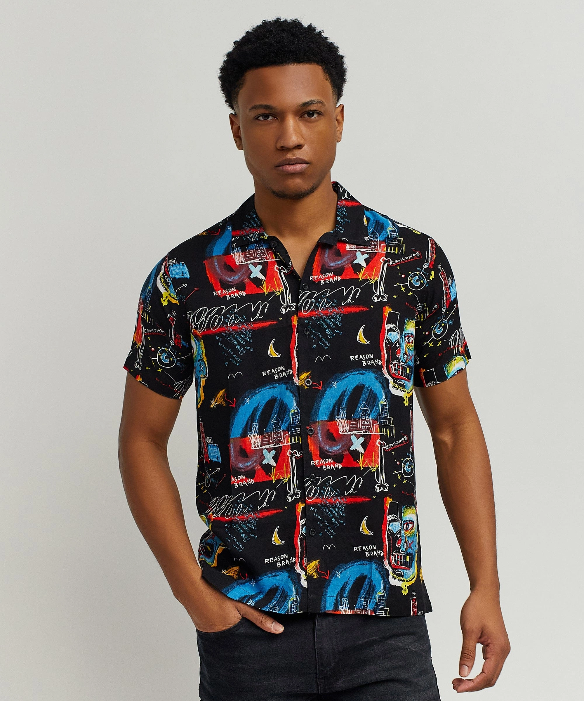Simple Style MinimalistCut Street Art Allover Print Short Sleeve Shirt