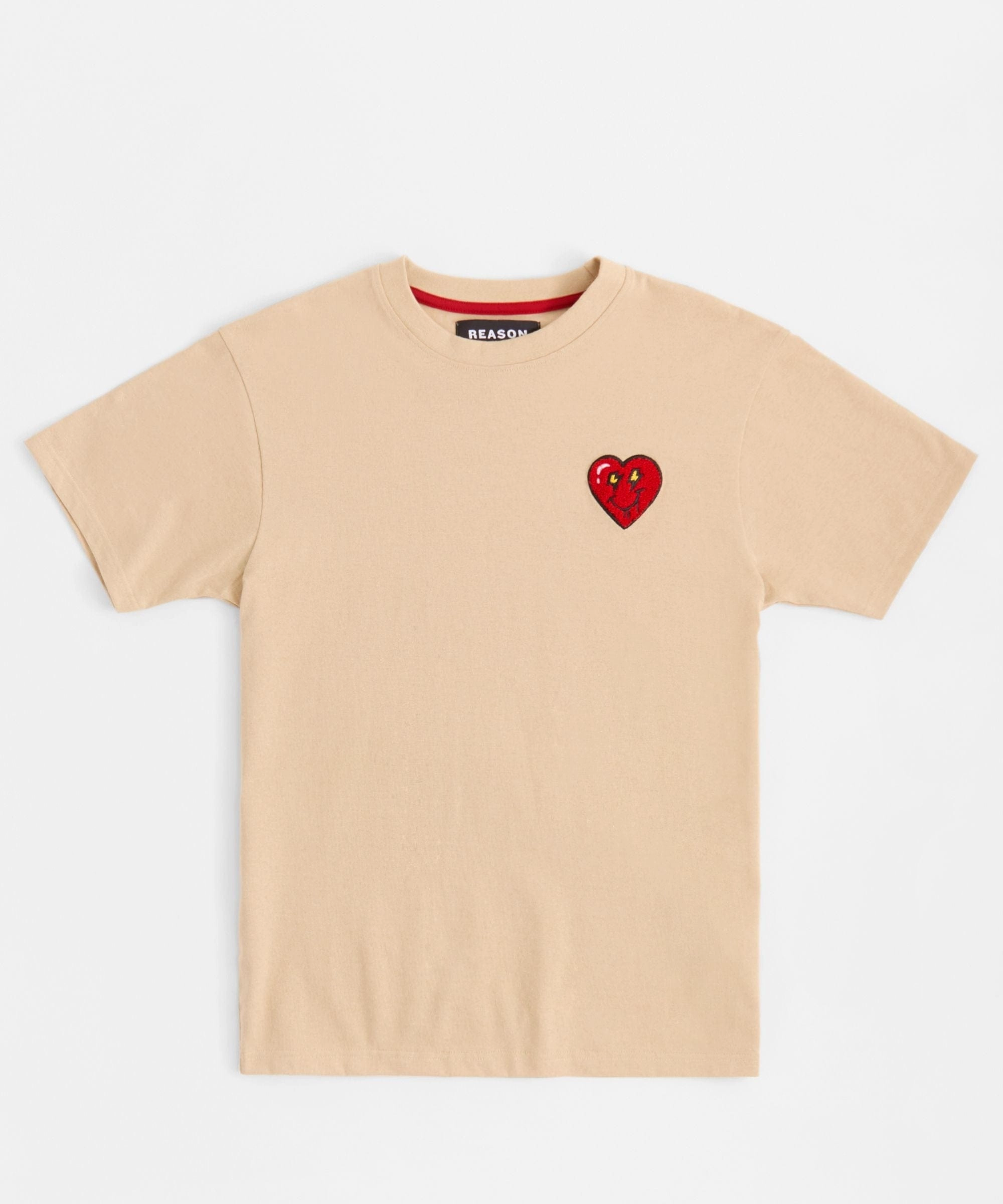 Lil Heart Chenille Patch Short Sleeve Tee - Khaki AntiStatic Coating AntiPillingTreatment