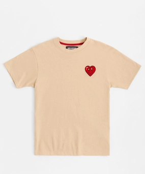 Anti Bacterial Layer Lil Heart Chenille Patch Short Sleeve Tee - Khaki