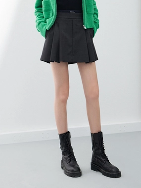 Tear Resistant Design Casual Office Double Waistband Pleated Skirt