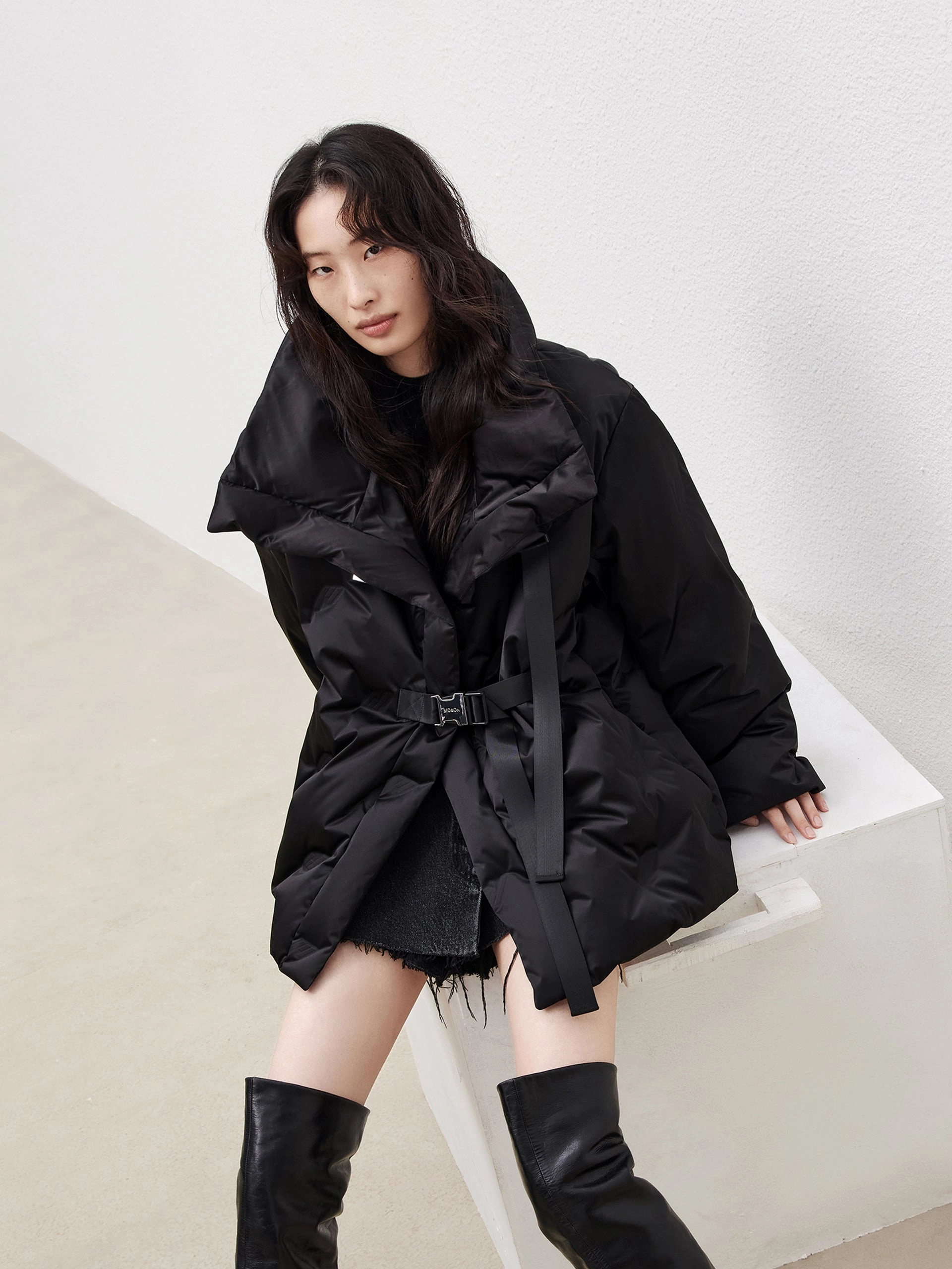 Lapel Collar Down Jacket with Adjustable Belts Classic Casual Look Insulated Warmth