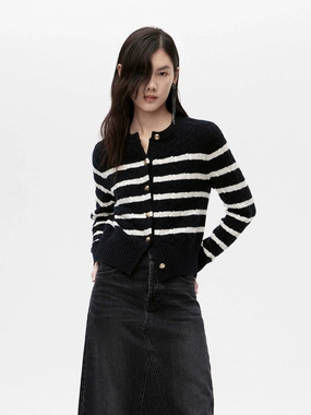 Cable Texture Striped Cardigan EcoFriendly Dye Anti Pilling