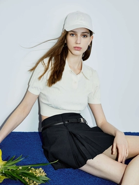 BreathableMeshInsert Organic Cotton Blend Cable Cropped Knit Top