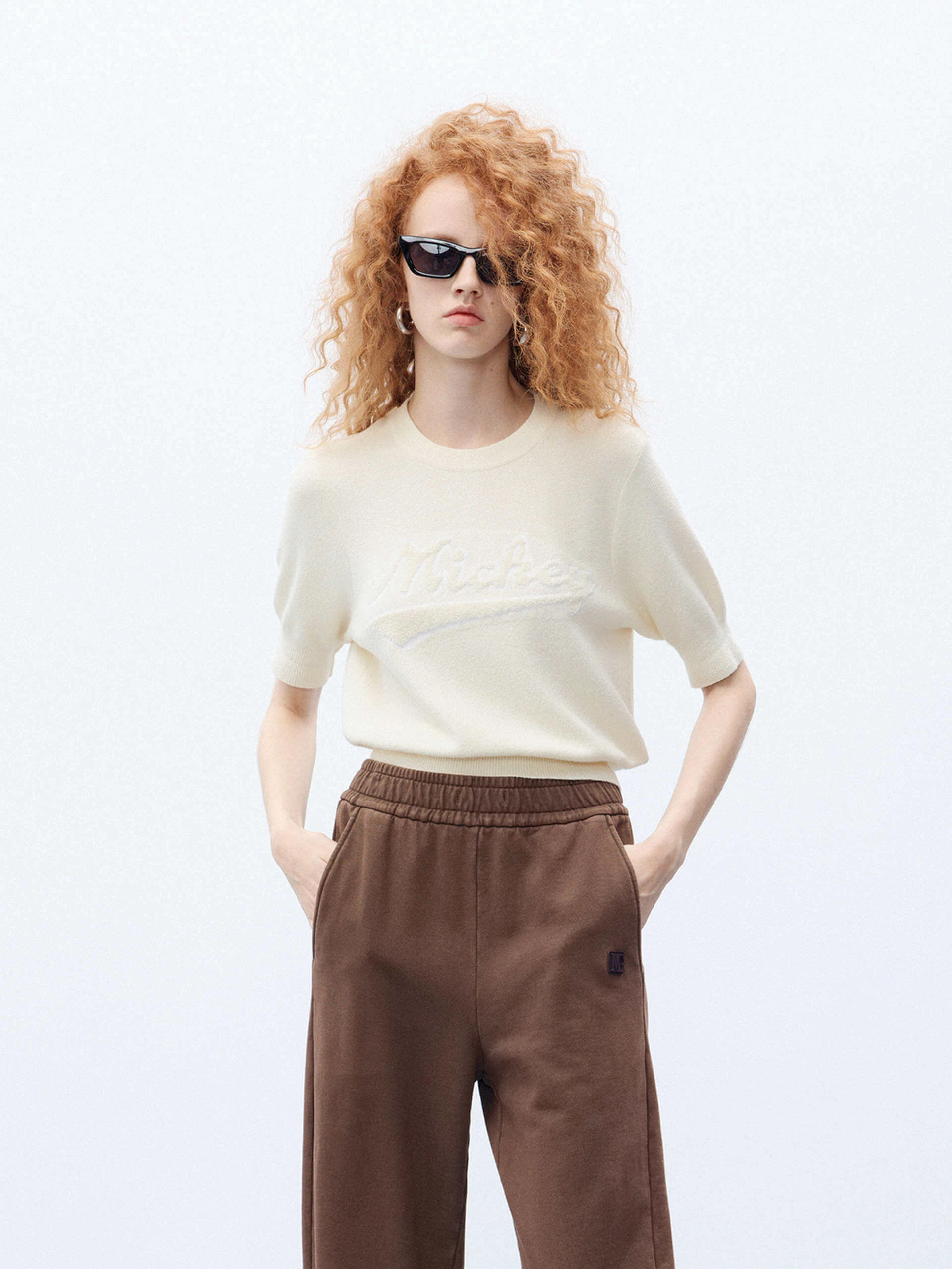 Water resistant coating Short Sleeve Texture Knitted Top