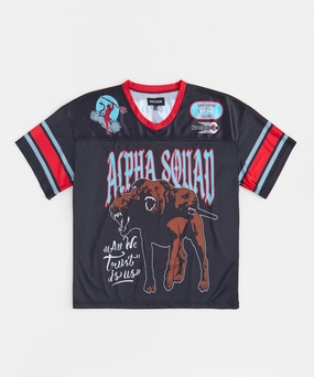 Unstructured Silhouette DoubleStitchedHem Football Jersey Alpha Squad - Black
