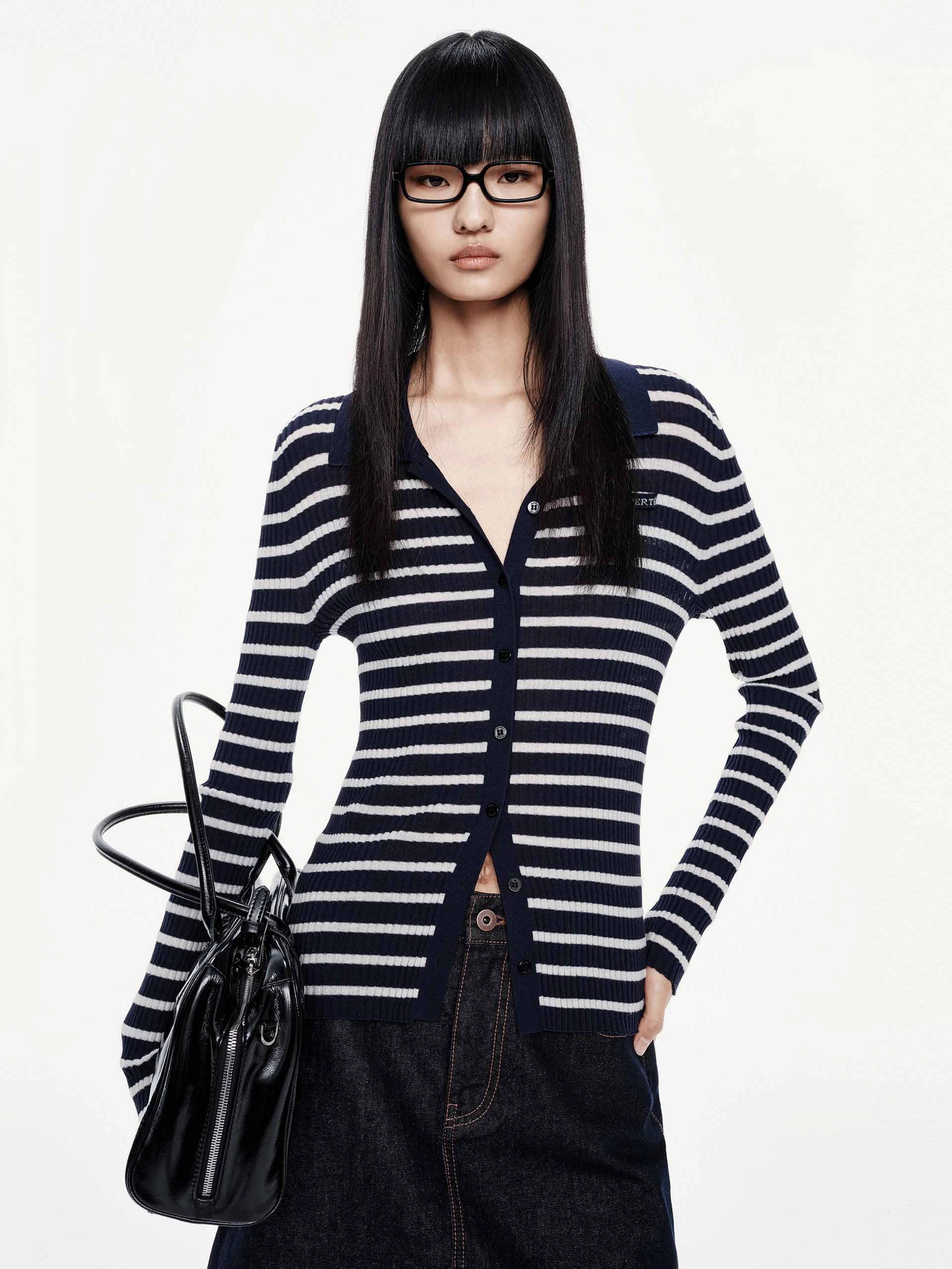 Ergonomic Fit Design Wool Blend Striped Cardigan
