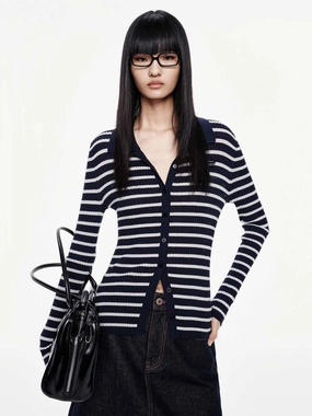 Ergonomic Fit Design Wool Blend Striped Cardigan