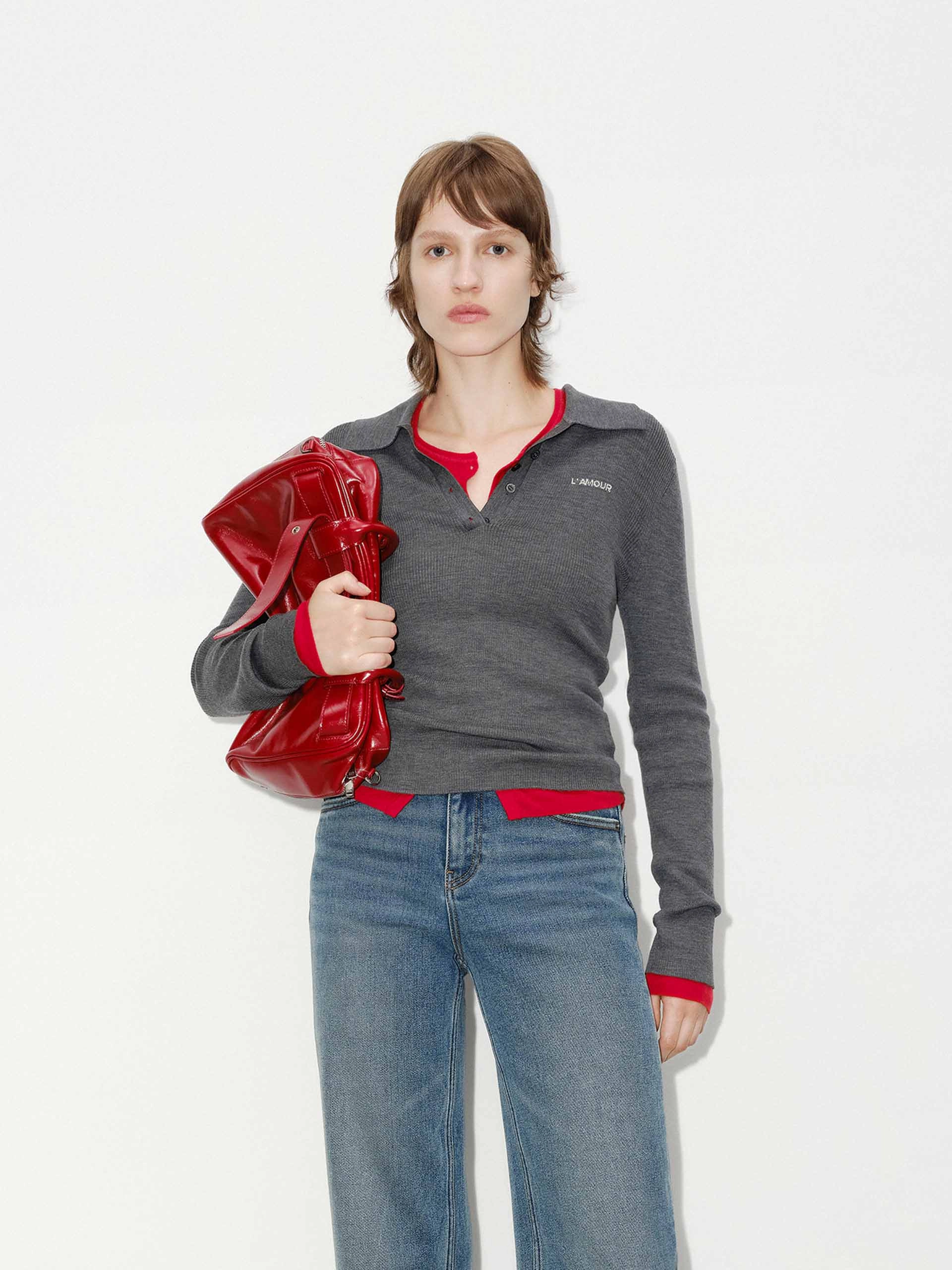 Anti Pilling Adjustable Hem Cuff Wool Blend Fitted Knit Top