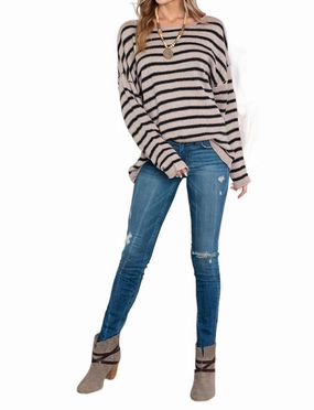 Stripe Sweater In Khaki Breathable mesh lining Casual Vibes