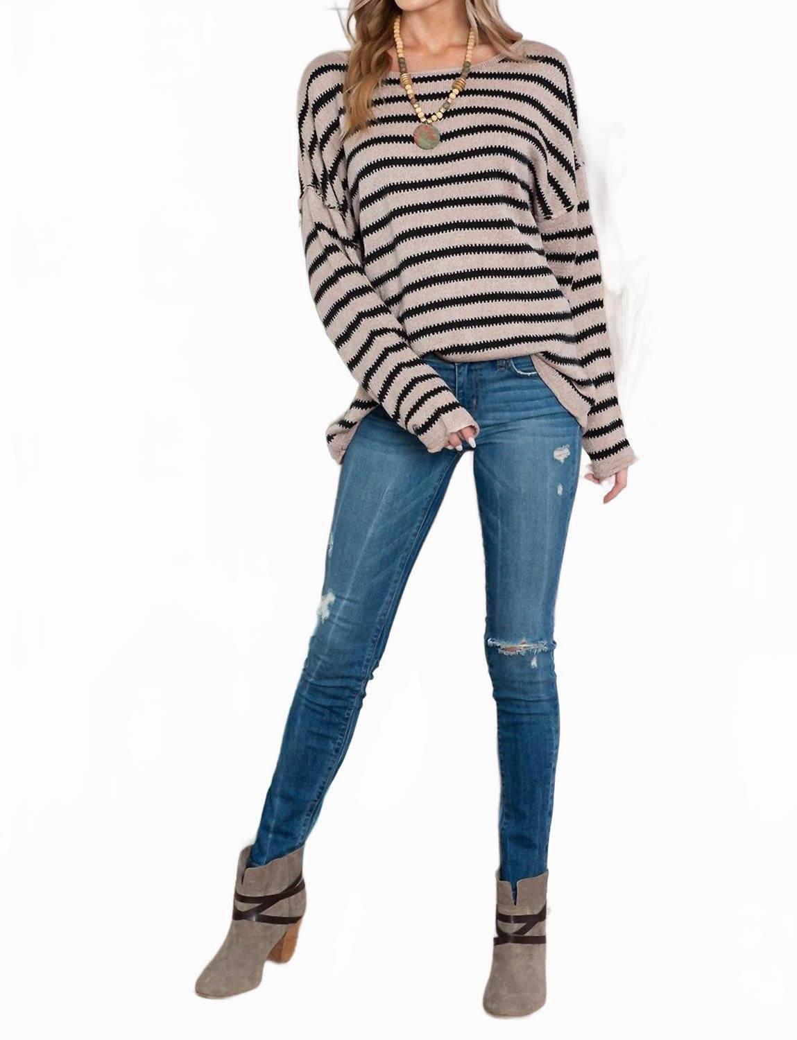 Stripe Sweater In Khaki Breathable mesh lining Casual Vibes