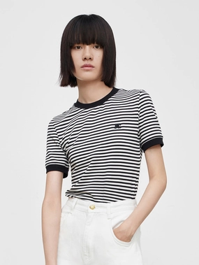 Versatile Style Trend School Uniform Striped Crewneck Cotton T-Shirt