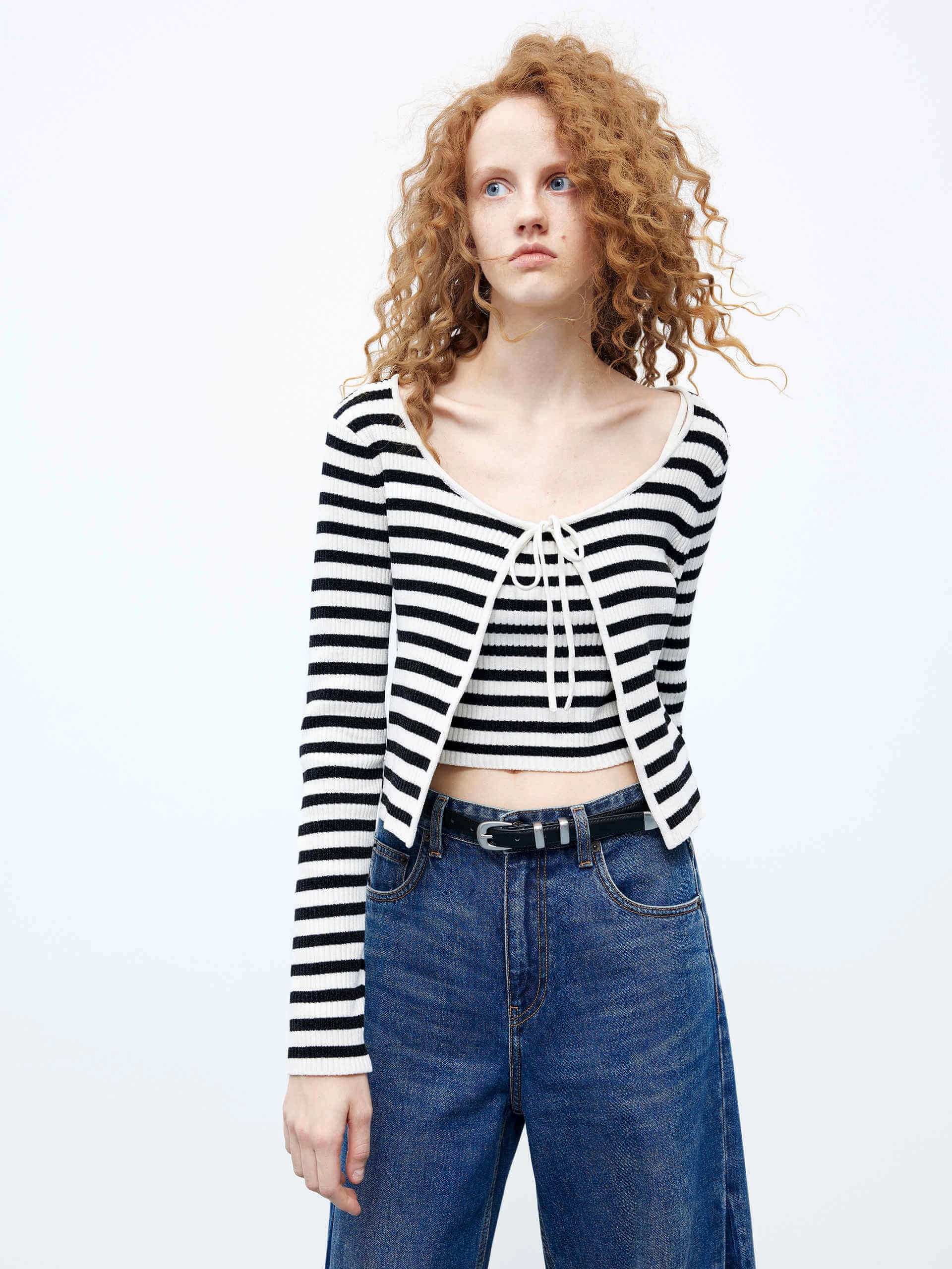 TemperatureRegulatingLining Striped Crop Cardigan Set