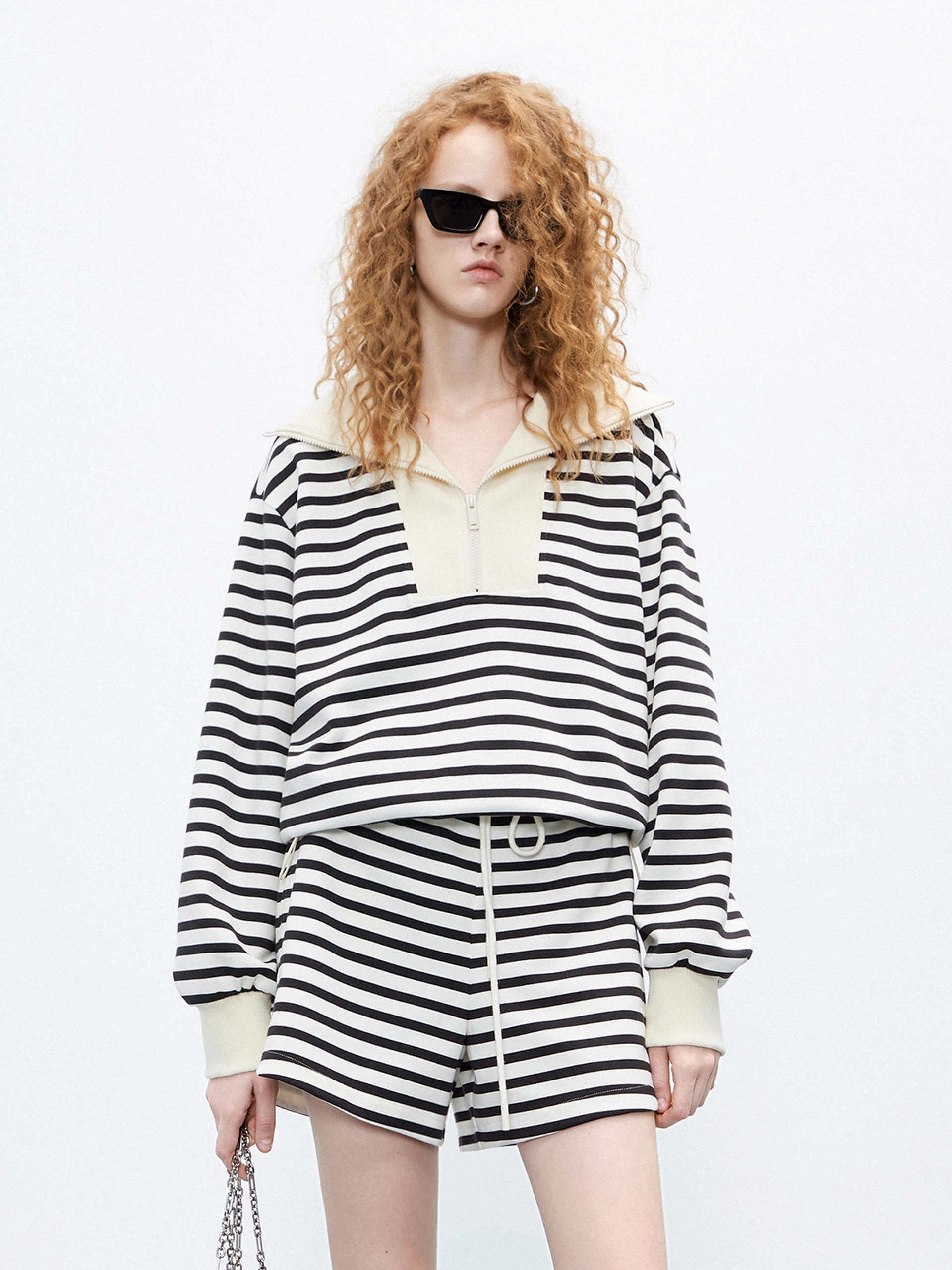 AntiStatic Material UV Protection Enhanced Striped Half Zip Sweatshirt