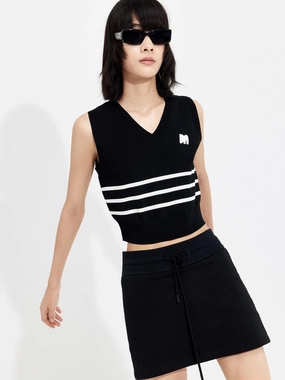 Striped Knitted Vest Ribbed collar AbrasionResistant Edging