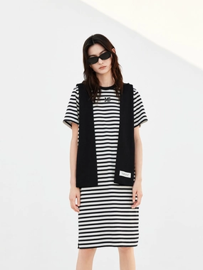 Striped Mini Dress with Scarf Travel Comfort