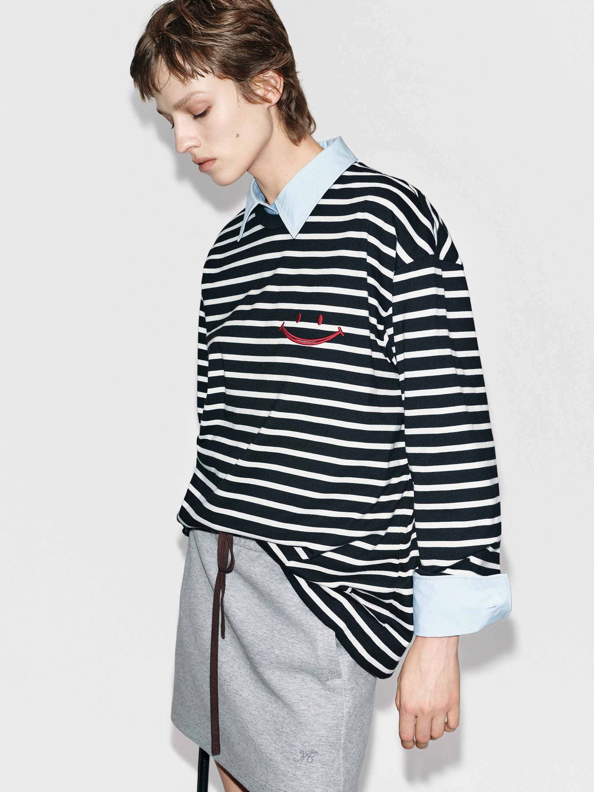 Striped Pattern Cotton T-shirt NonRestrictiveCut
