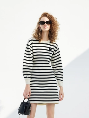 Striped Round Neck Dress Lightweight Comfort