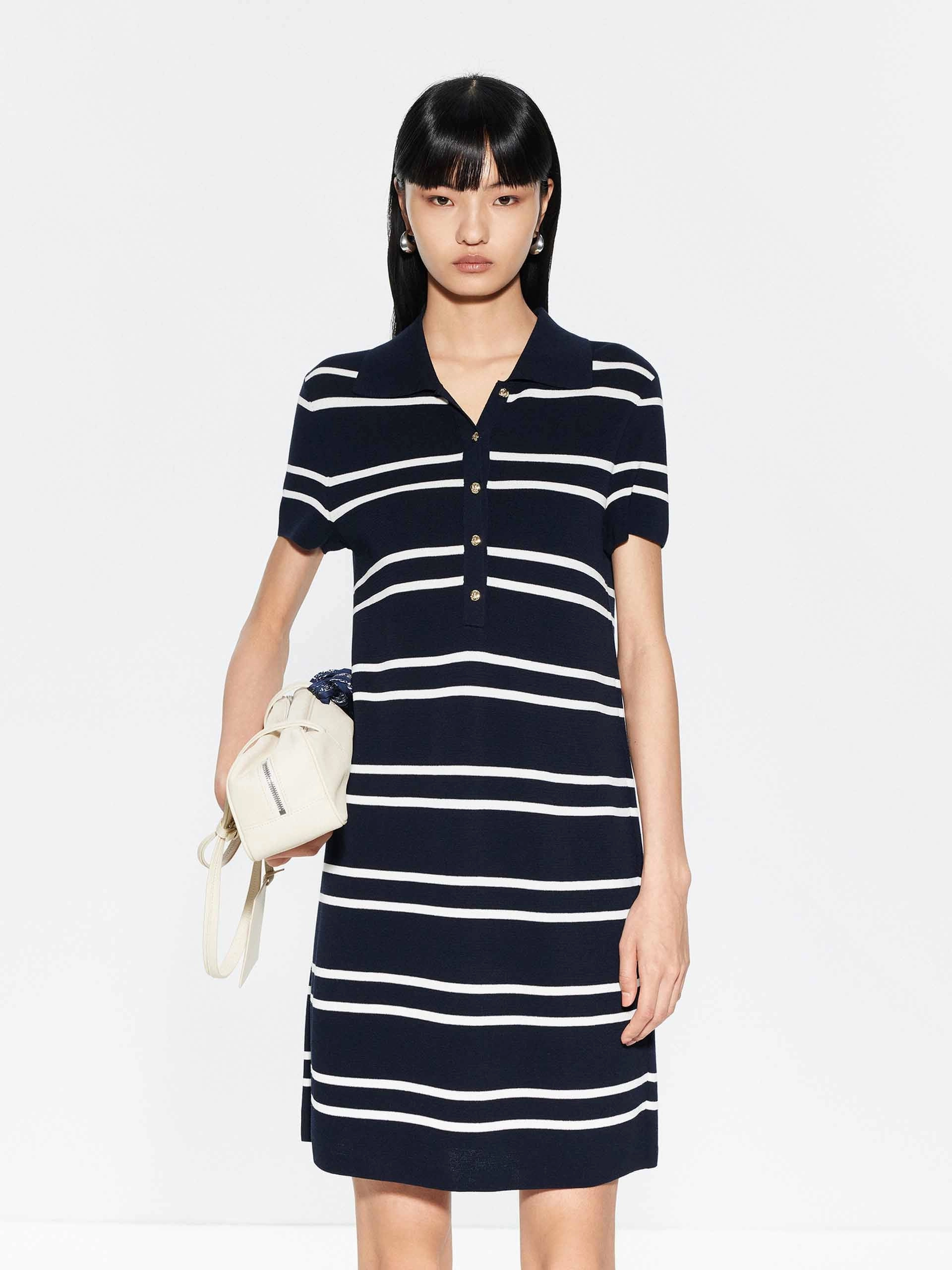 Wool-Blend Striped Short Sleeves Dress