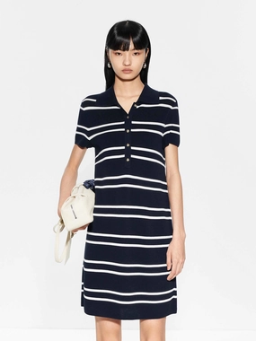 Wool-Blend Striped Short Sleeves Dress