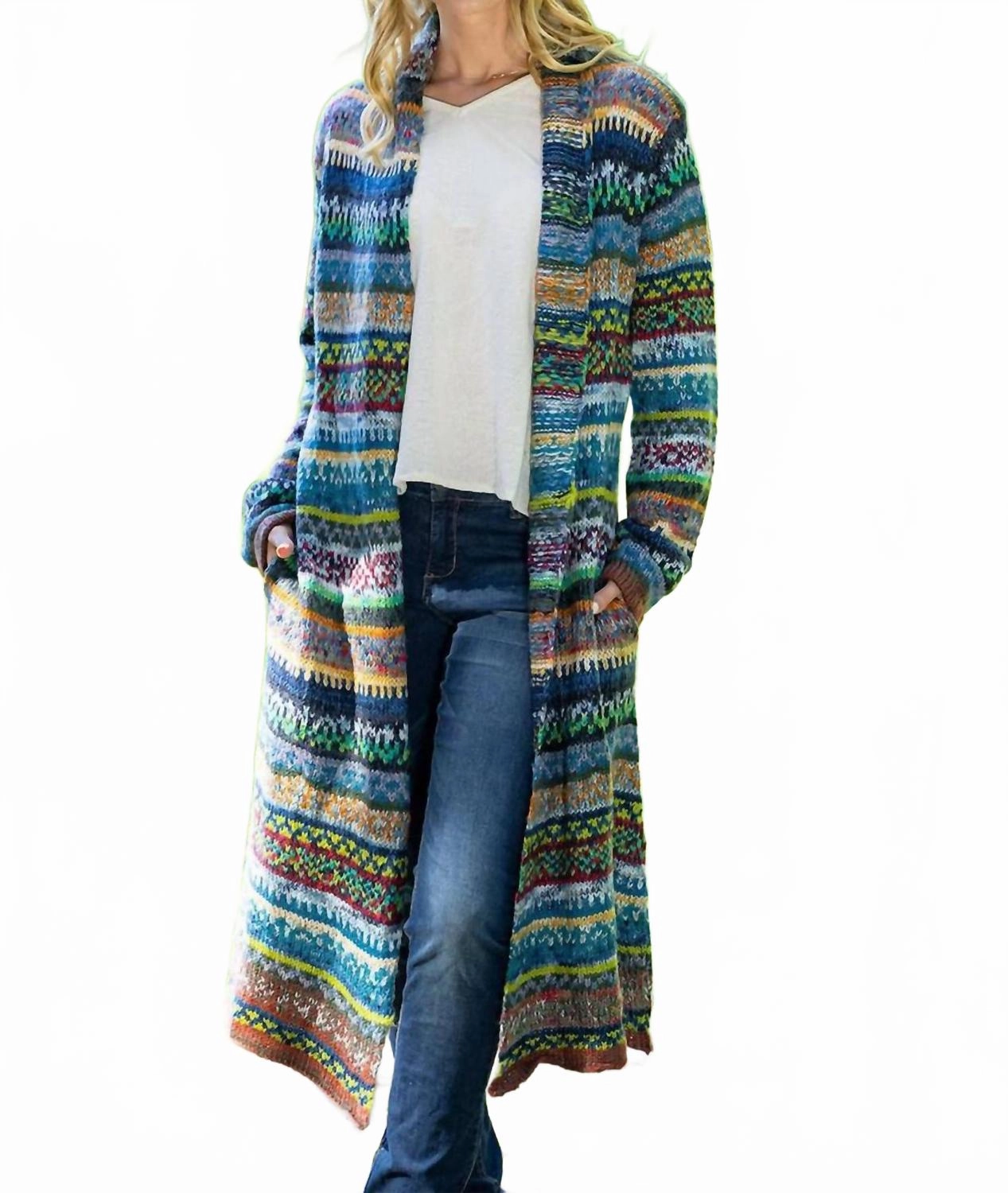 Stylish Layers Striped Sweater Coat In Woven