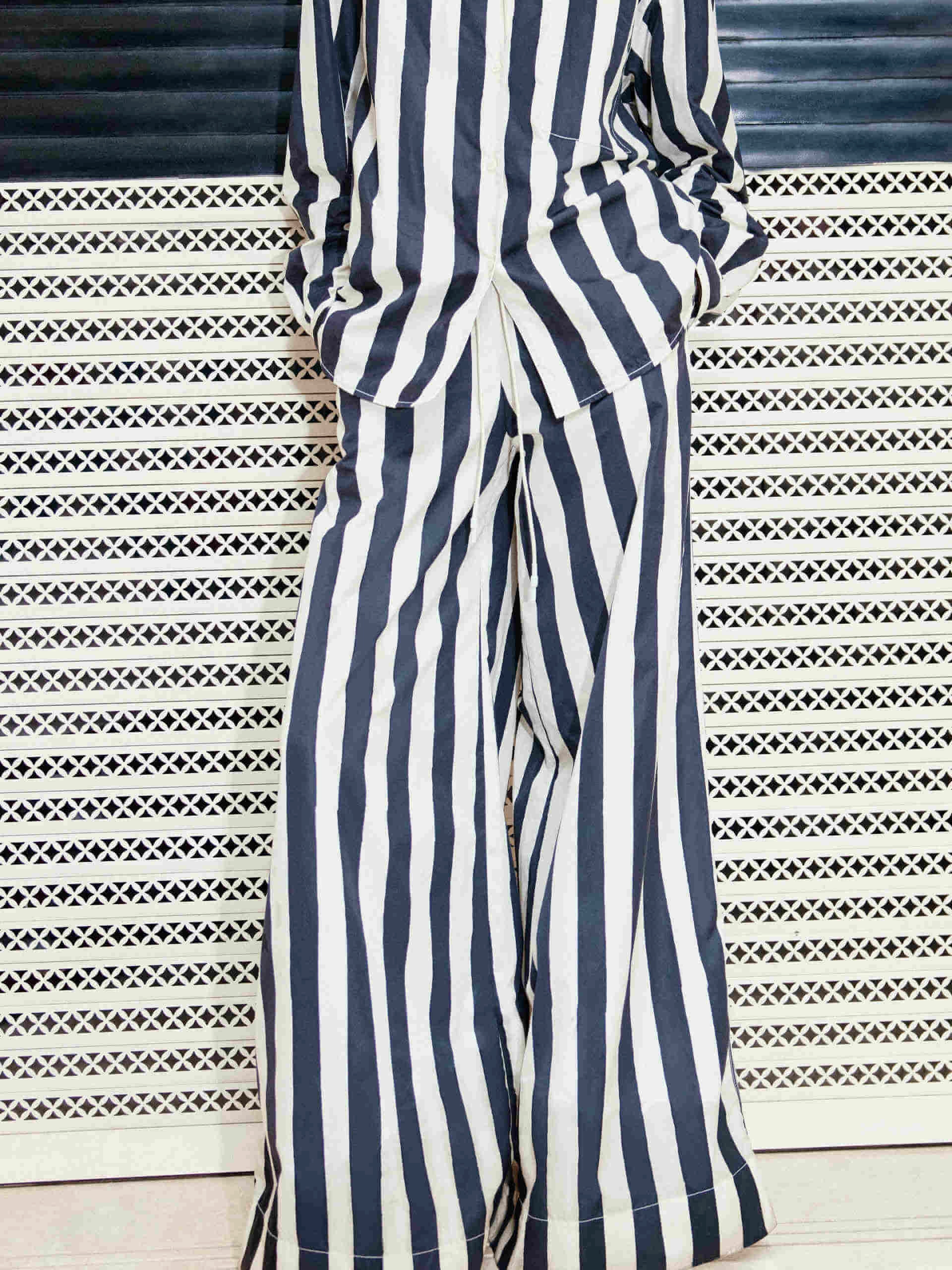 Striped Wide Leg Pants DurableConstruction Modular Attachment