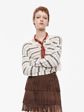 Simple Pullover Sustainable Production Certified Striped Wool Knit Sweater