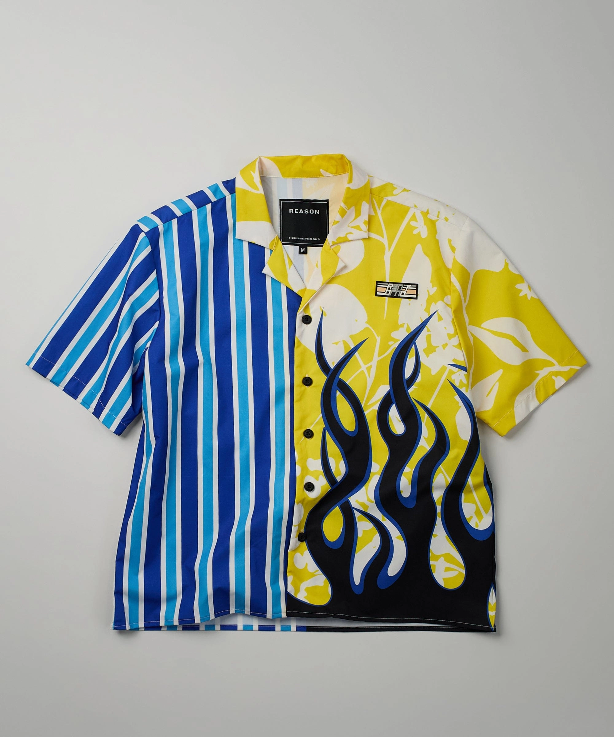 Stripes And Flames Split Short Sleeve Shirt AbrasionResistantEdging PreWashed