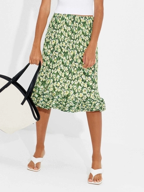 Structured Floral Print Skirt Durable Seams Stain Resistant