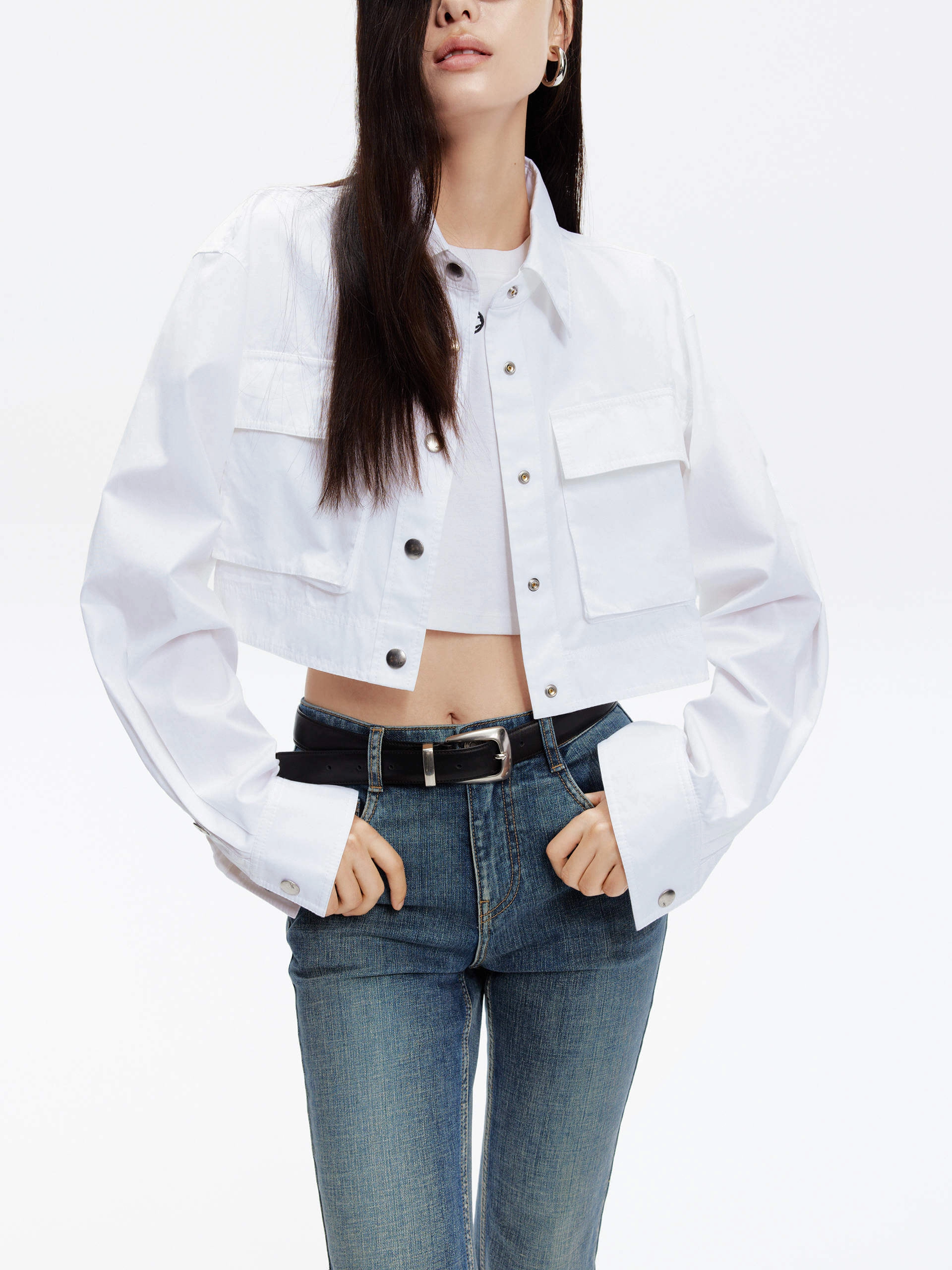 Layered Look Ultraviolet Protection Factor Cotton Front Pocket Jacket