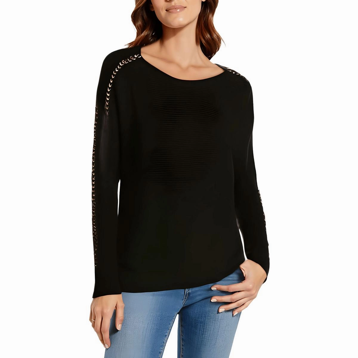 Seasonal Comfort Womens Chain Ribbed Knit Pullover Sweater