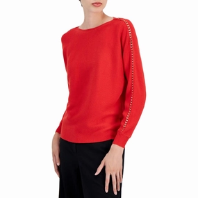 Womens Chain Ribbed Knit Pullover Sweater Stylish Knit Look Smart Look