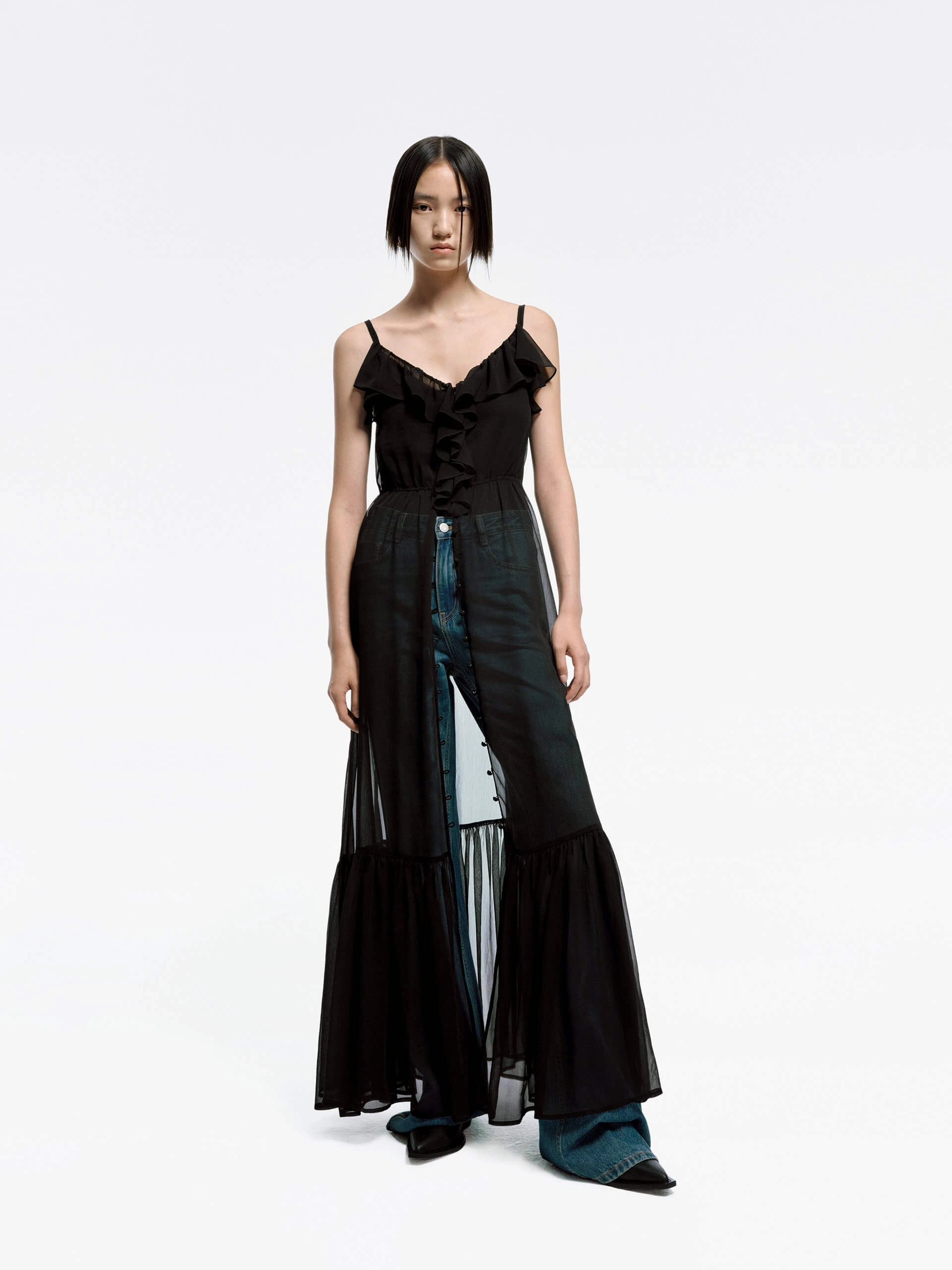 Ruffle Detail Maxi Cami Dress Grace Base Formal Occasion