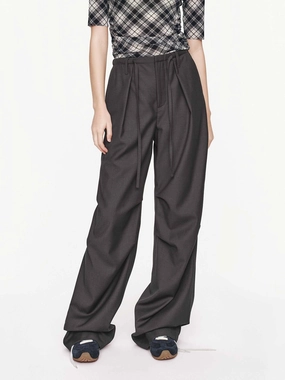 Drawstring Pleated Trousers Sporty Cut Sleek Style