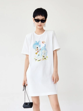 Cartoon Print T-shirt Dress Long Sleeve