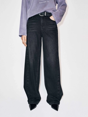 Seams Detail Cotton Jeans Autumn Days Unisex Wear Teen Outfit