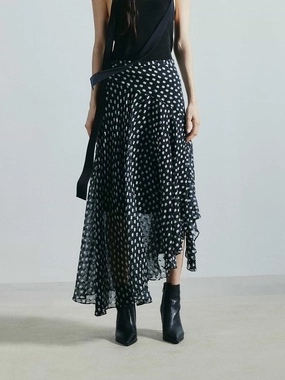 Asymmetric Polka Dot Skirt SnagFreeFabric DoubleLayeredFabric