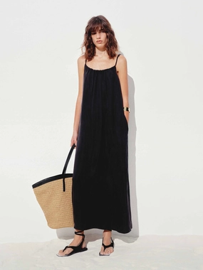 Spaghetti Straps Midi Dress Soft Structure Date Nightwear