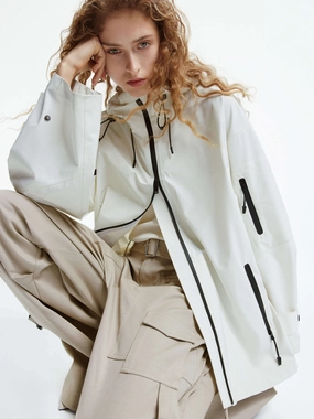 Zipper Detail Hooded Jacket Quick Access Pockets Smooth Zipper Track