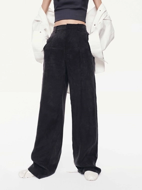 FourWayStretch WrinkleResistantMaterial Suede Texture Straight Pants