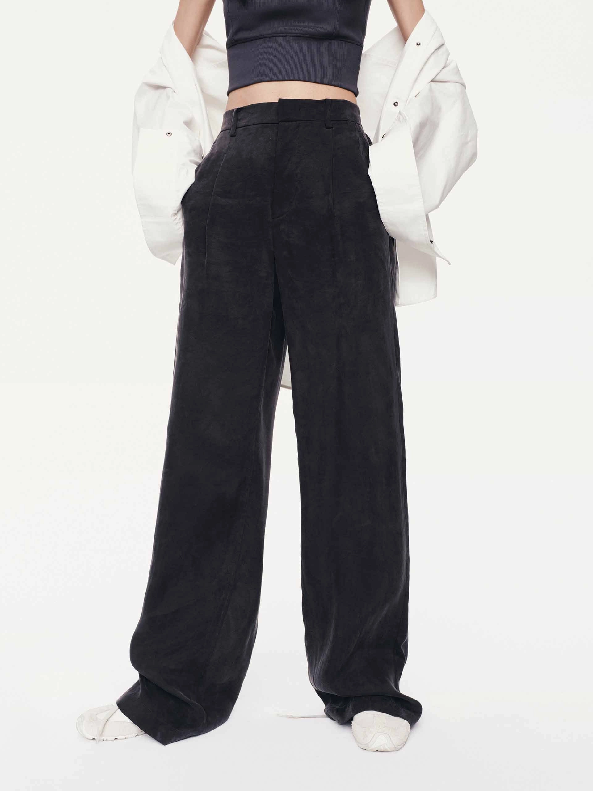 FourWayStretch WrinkleResistantMaterial Suede Texture Straight Pants