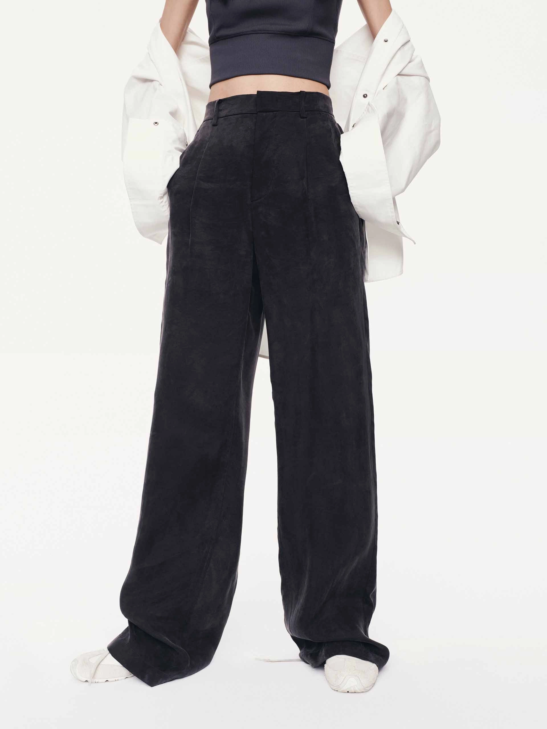 Elastic waist Suede Texture Straight Pants