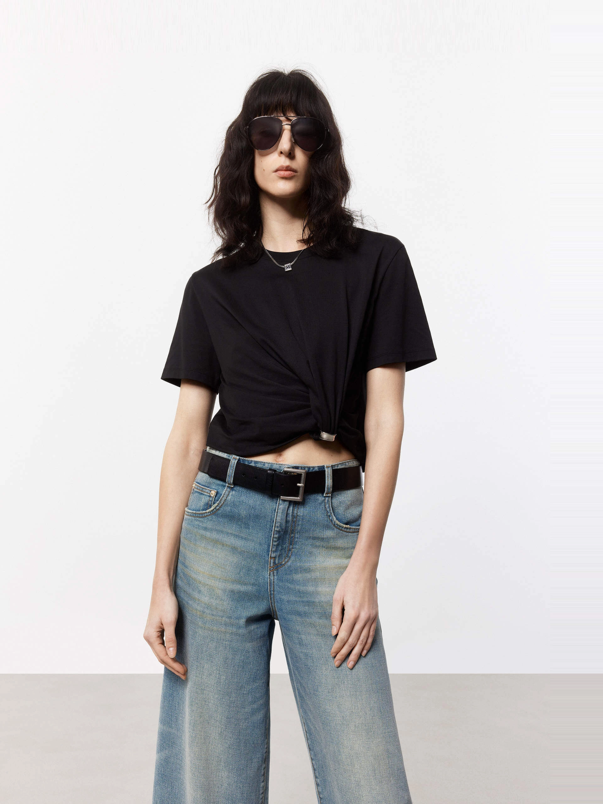 Twist Detail Cotton T-shirt Button Down