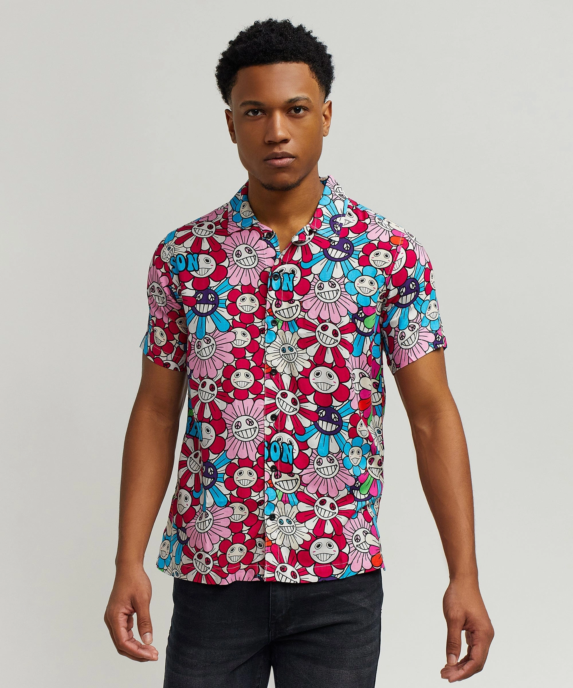 Sunflower Allover Print Short Sleeve Shirt Anti Pilling Quick Dry Feature