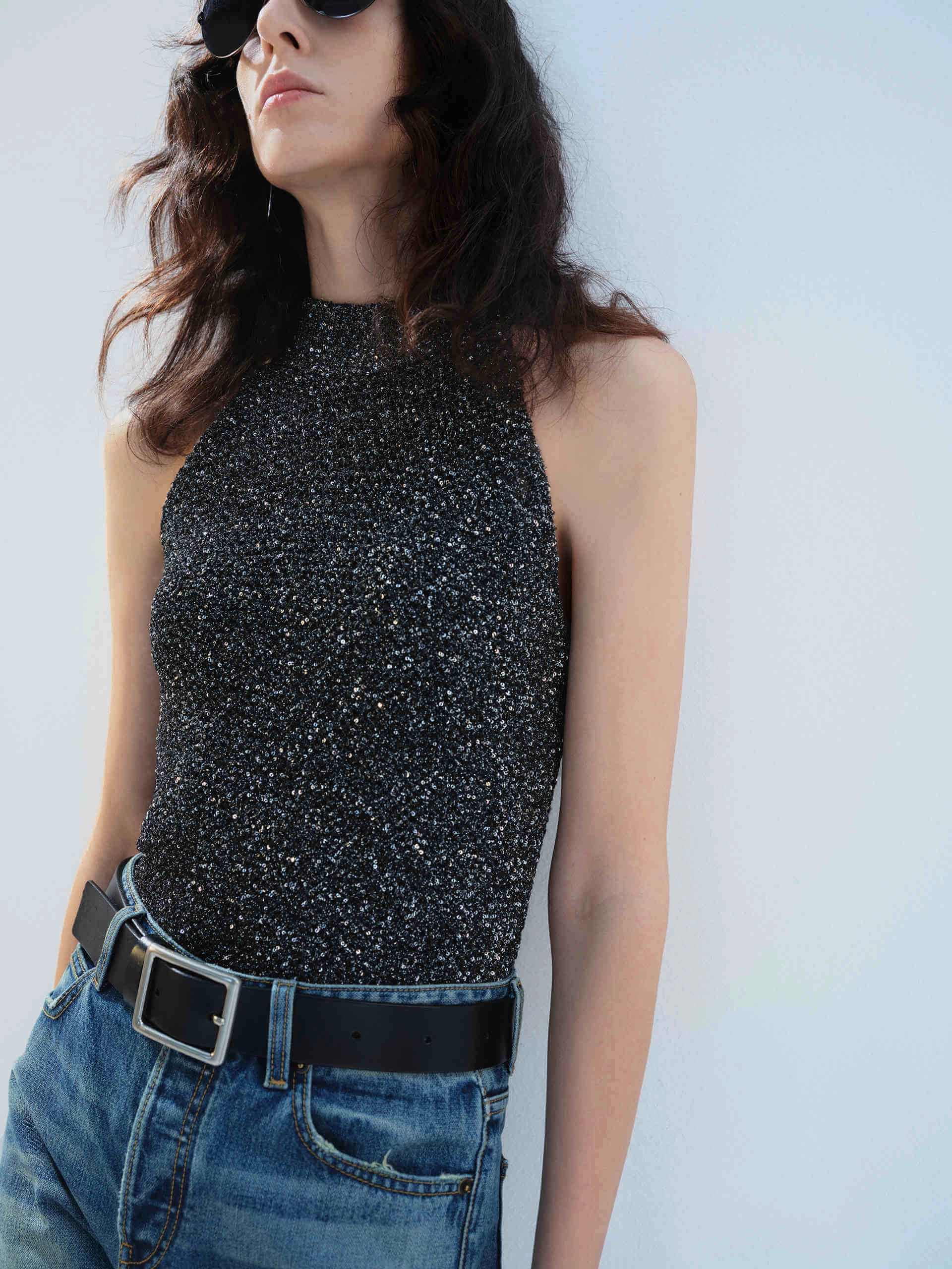 Architectural Tailoring Sequins Textured Top