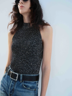 Hypoallergenic Textile Sequins Textured Top