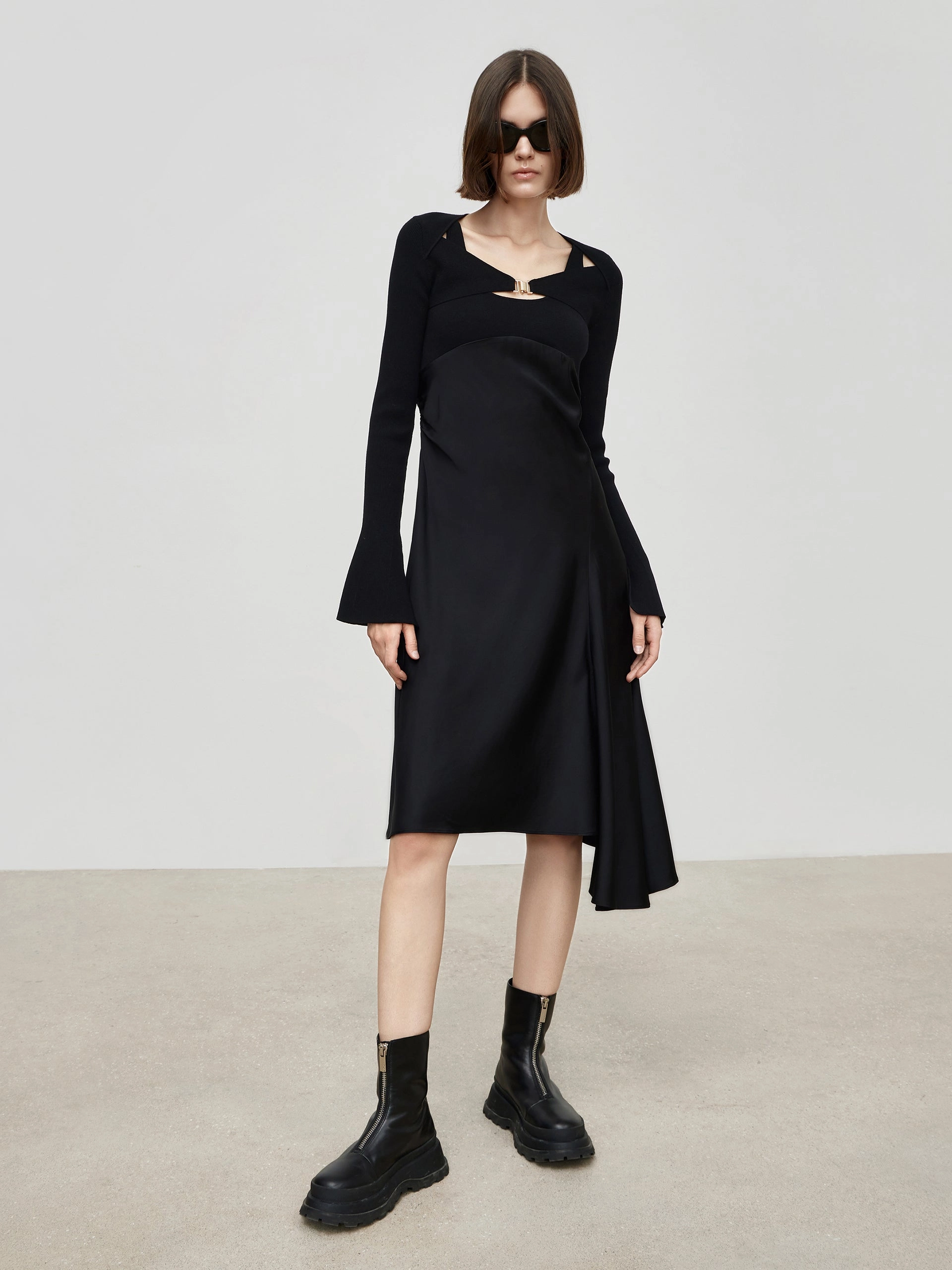 HOT SALE Cutout Splicing Slit Dress Set Sleek Appearance
