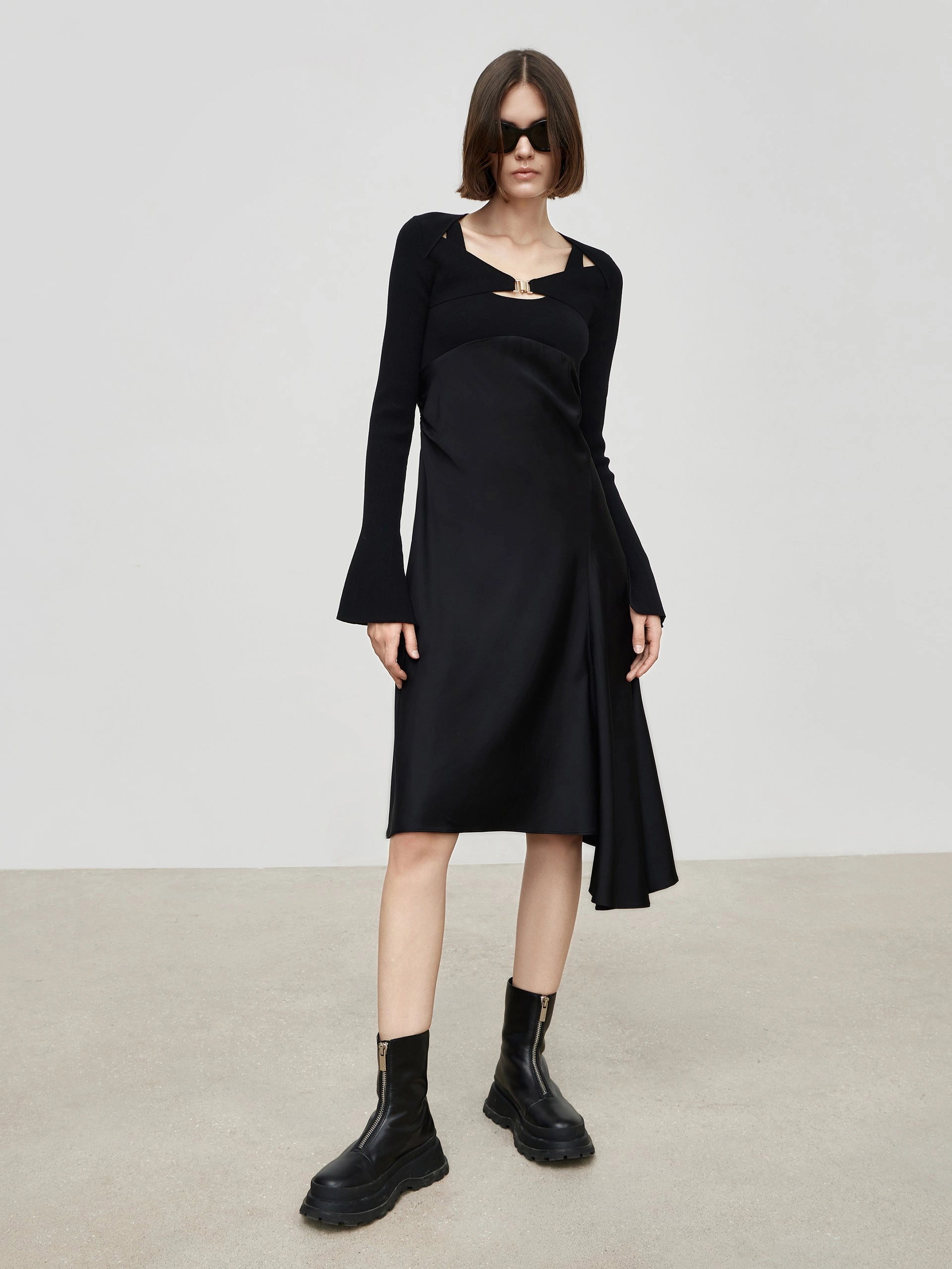 HOT SALE Cutout Splicing Slit Dress Set Flattering Comfort Wear Slim Shape