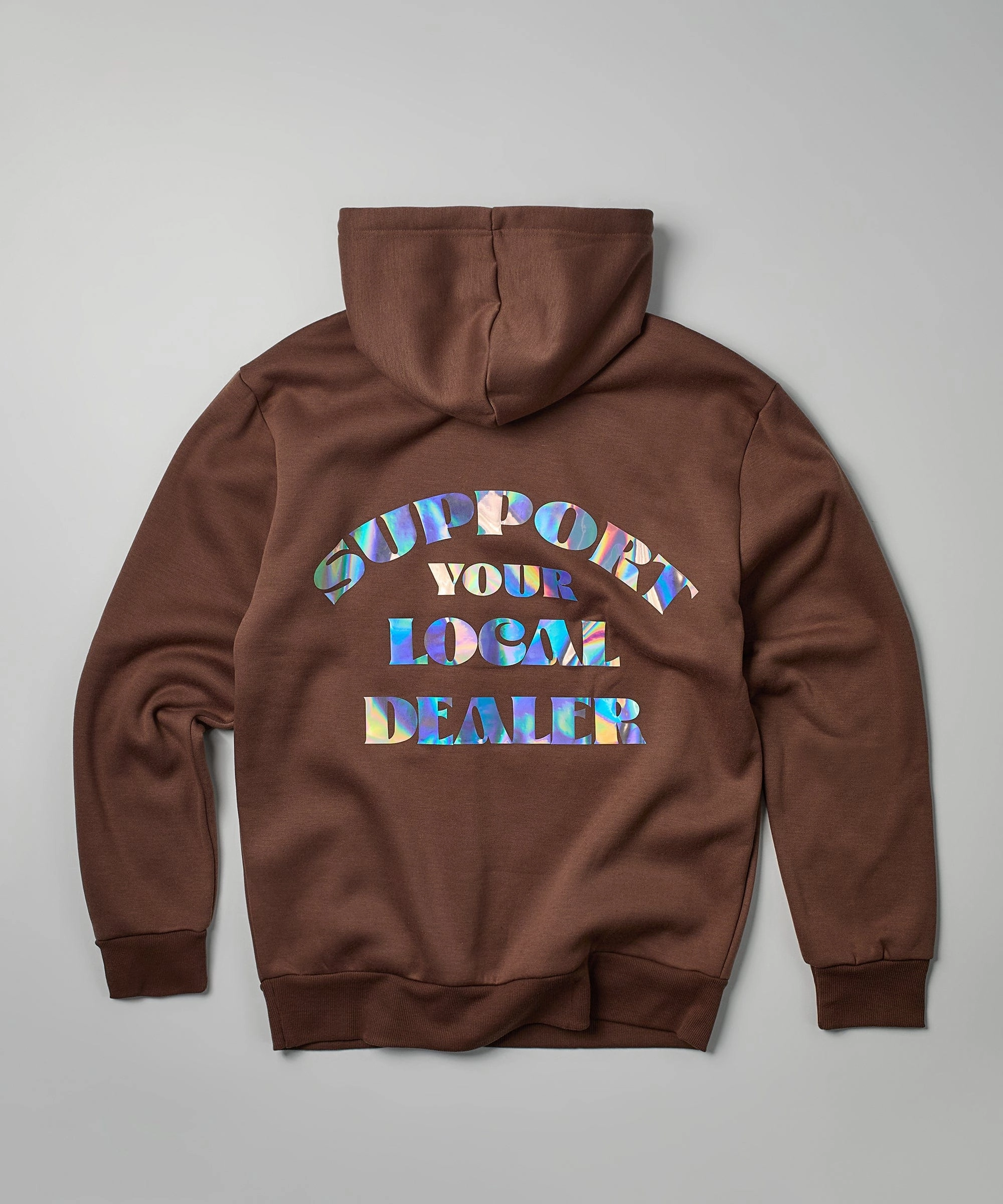 High Visibility Trim Sporty Style Support Local Iridescent Foil Print Hoodie - Brown