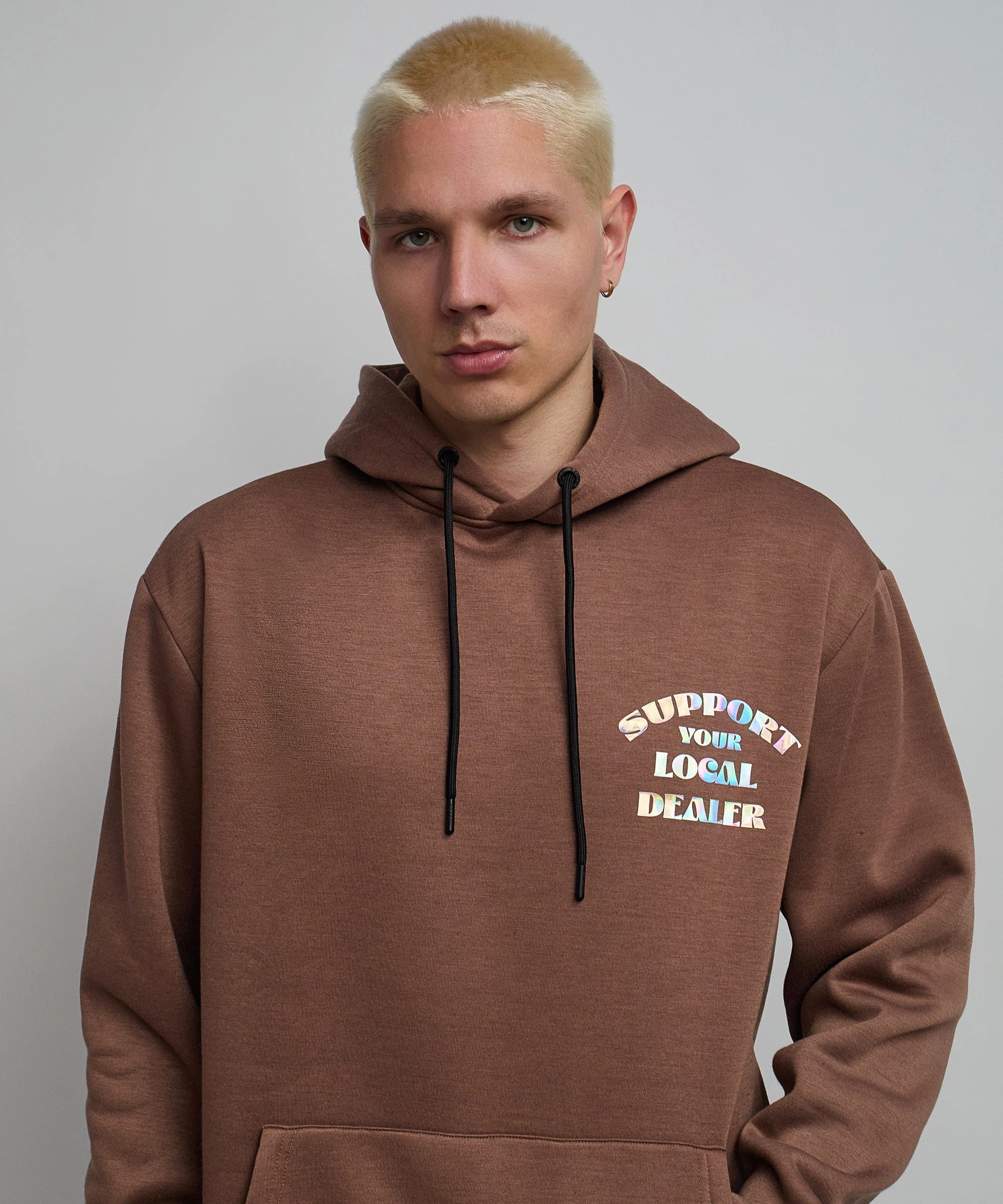AntiPill Surface Support Local Iridescent Foil Print Hoodie - Brown